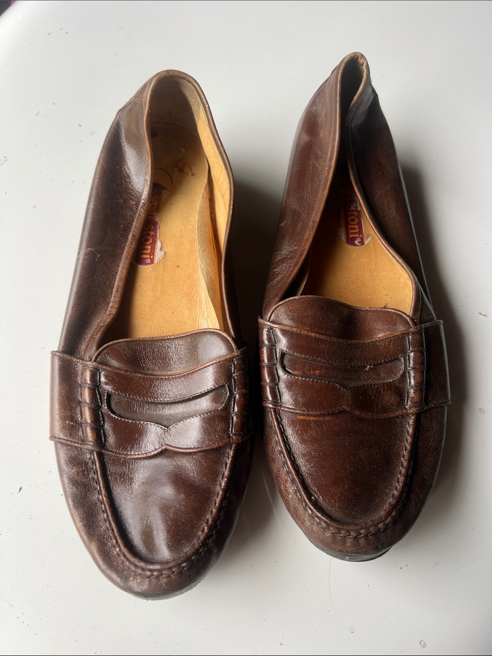 a. testoni Brown Leather Penny Loafers - Men's Slip-Ons